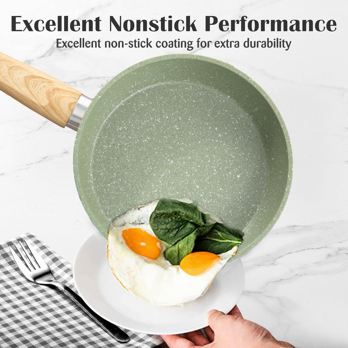 DishDelight Induction Nonstick Pots and Pans Set, 12 Piece Kitchen Cookware Sets, Nonstick Granite Frying Pan Set, Green