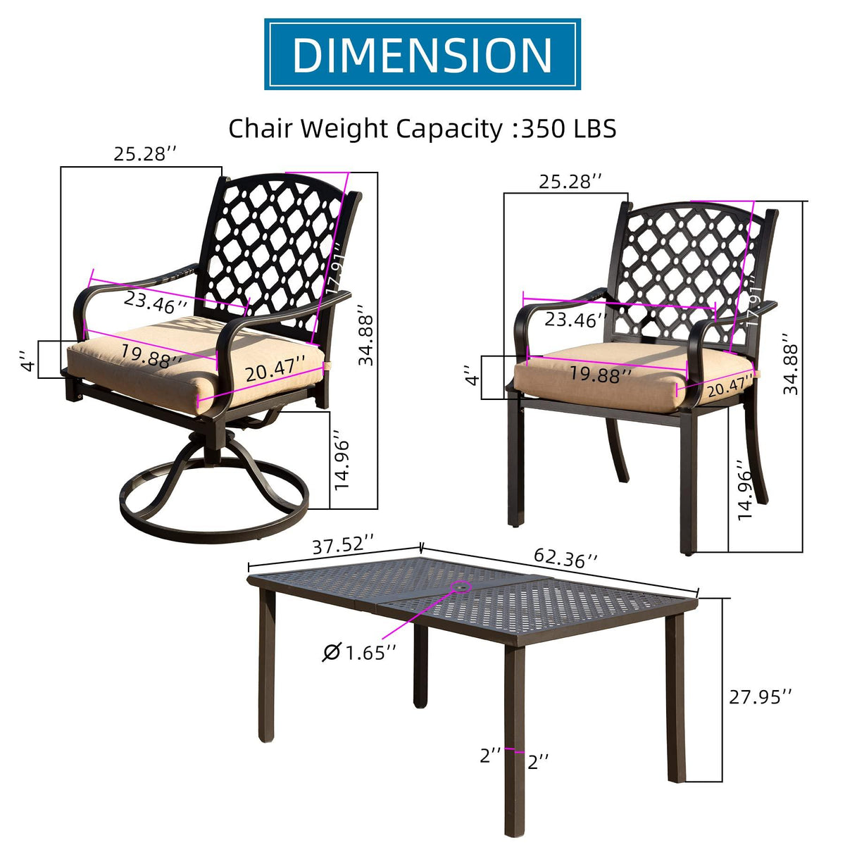 Domi 7 Pieces Patio Dining Sets All-Weather Metal Outdoor Modern Dining Sets with Table for Lawn Garden Backyard Deck with Cushions-Beige