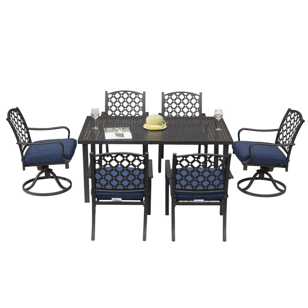 Domi 7 Pieces Patio Dining Sets All-Weather Metal Outdoor Modern Dining Sets with Table for Lawn Garden Backyard Deck with Cushions-Beige