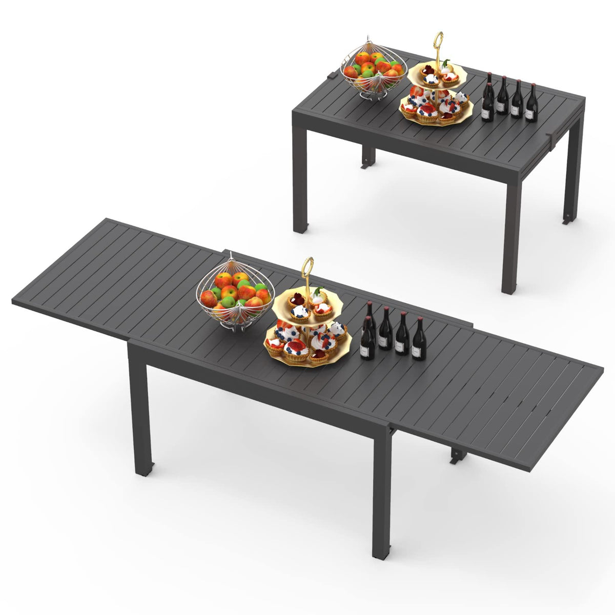 Domi Extendable Aluminum Outdoor Dining Table, 59" - 89" Metal Patio Dining Table for 6-8 Person Garden Backyard Porch Lawn Yard Furniture (Dark-Brown)