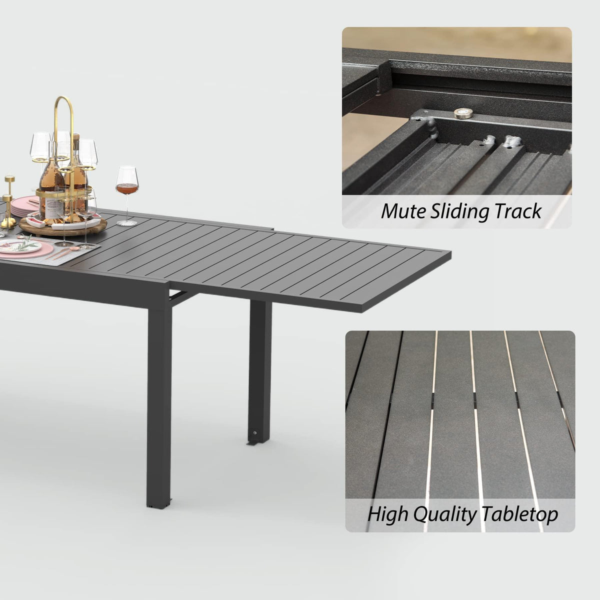 Domi Extendable Aluminum Outdoor Dining Table, 59" - 89" Metal Patio Dining Table for 6-8 Person Garden Backyard Porch Lawn Yard Furniture (Dark-Brown)