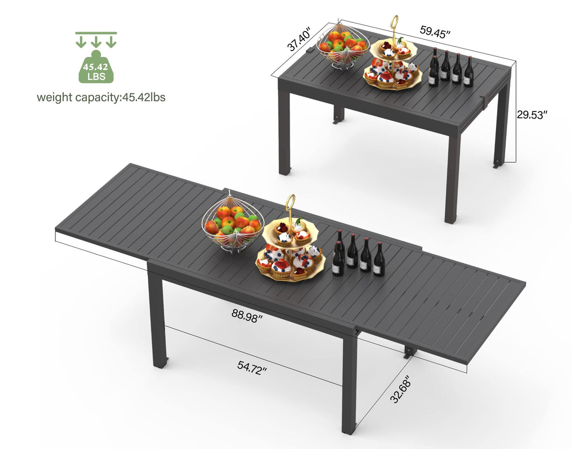 Domi Extendable Aluminum Outdoor Dining Table, 59" - 89" Metal Patio Dining Table for 6-8 Person Garden Backyard Porch Lawn Yard Furniture (Dark-Brown)
