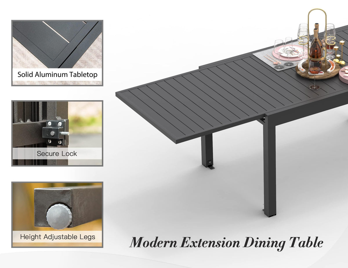 Domi Extendable Aluminum Outdoor Dining Table, 59" - 89" Metal Patio Dining Table for 6-8 Person Garden Backyard Porch Lawn Yard Furniture (Dark-Brown)