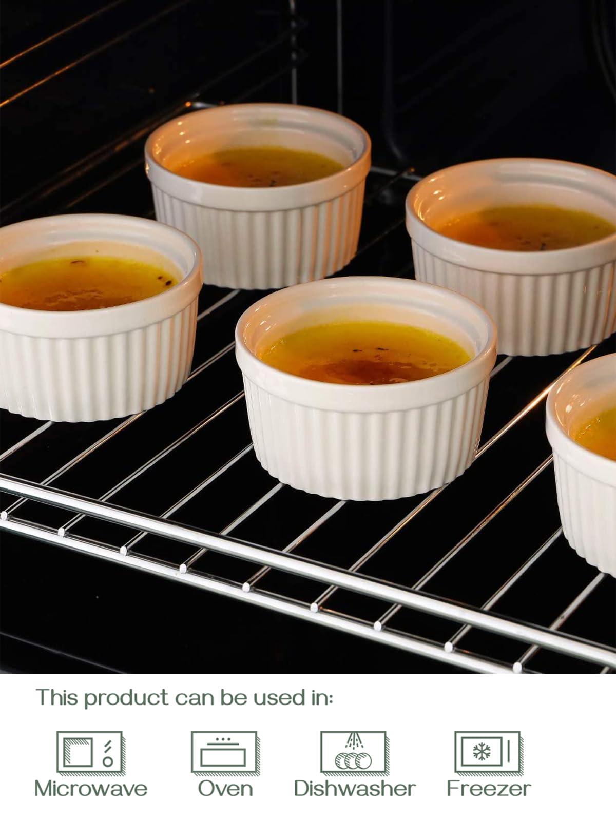 DOWAN 4 oz Ramekins for Creme Brulee Porcelain Ramekins Oven Safe, Classic Style Ramekins for Baking Souffle Ramekins Bowls, Set of 6, White