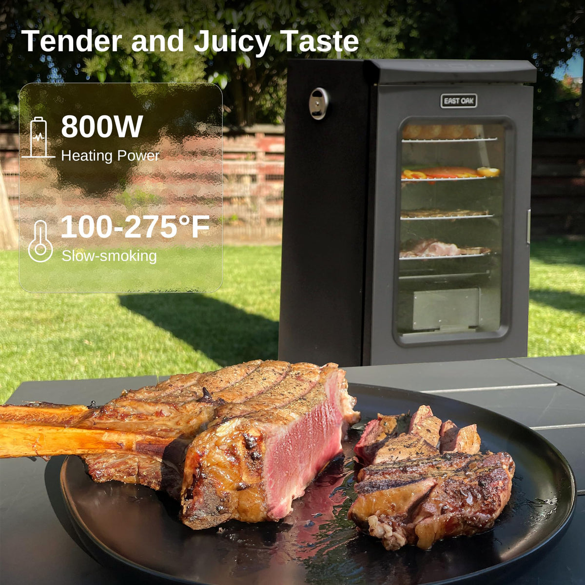 EAST OAK 30" Electric Smoker, Outdoor Smoker with Glass Door & Meat Thermometer, 725 Sq Inch Large Capacity, 4 Detachable Racks for Backyard BBQ, Party, Outdoor Cooking Night Blue