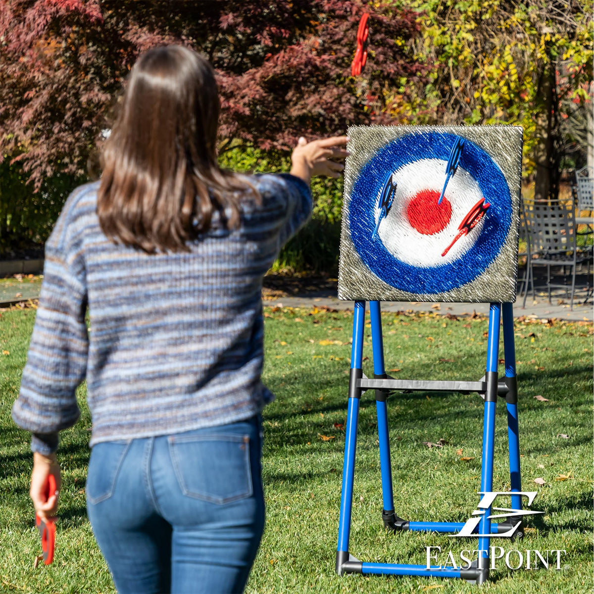 EastPoint Deluxe Steel Frame Axe Throw Target Game Set - Steel Frame for Indoors and Outdoors