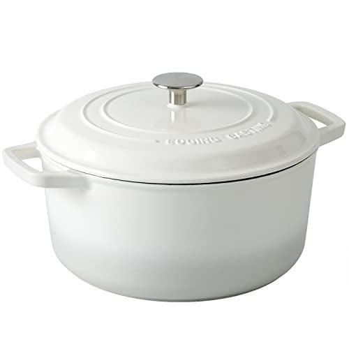 EDGING CASTING Enameled Cast Iron Dutch Oven Pot with Lid, 7.5-Quart, Round Dutch Ovens, Dual Handle, for Bread Baking, Bread Oven, Oven Safe up to 500°F, White