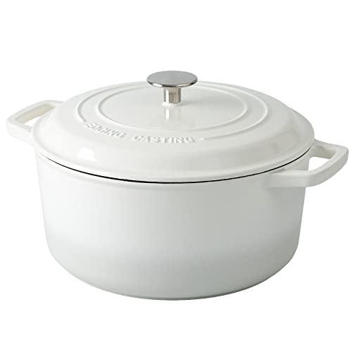 EDGING CASTING Enameled Cast Iron Dutch Oven Pot with Lid, 7.5-Quart, Round Dutch Ovens, Dual Handle, for Bread Baking, Bread Oven, Oven Safe up to 500°F, White