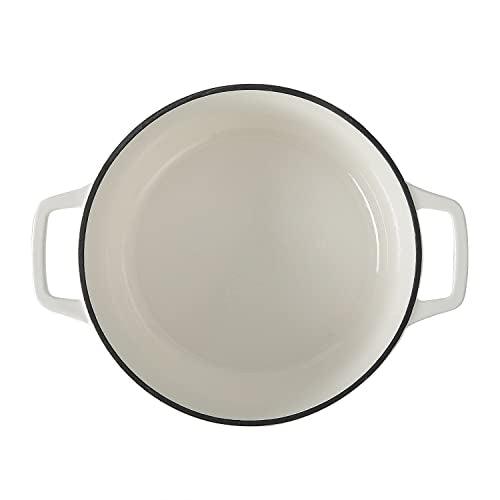 EDGING CASTING Enameled Cast Iron Dutch Oven Pot with Lid, 7.5-Quart, Round Dutch Ovens, Dual Handle, for Bread Baking, Bread Oven, Oven Safe up to 500°F, White