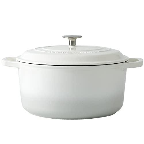 EDGING CASTING Enameled Cast Iron Dutch Oven Pot with Lid, 7.5-Quart, Round Dutch Ovens, Dual Handle, for Bread Baking, Bread Oven, Oven Safe up to 500°F, White