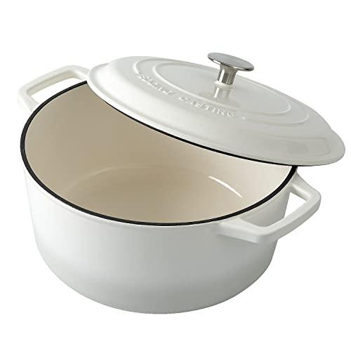 EDGING CASTING Enameled Cast Iron Dutch Oven Pot with Lid, 7.5-Quart, Round Dutch Ovens, Dual Handle, for Bread Baking, Bread Oven, Oven Safe up to 500°F, White