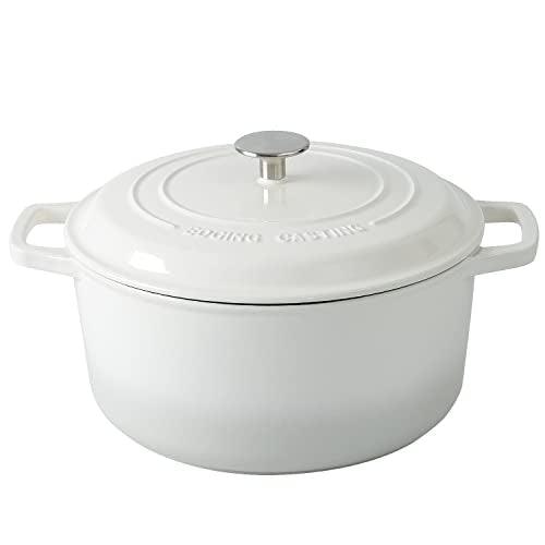 EDGING CASTING Enameled Cast Iron Dutch Oven Pot with Lid, 7.5-Quart, Round Dutch Ovens, Dual Handle, for Bread Baking, Bread Oven, Oven Safe up to 500°F, White