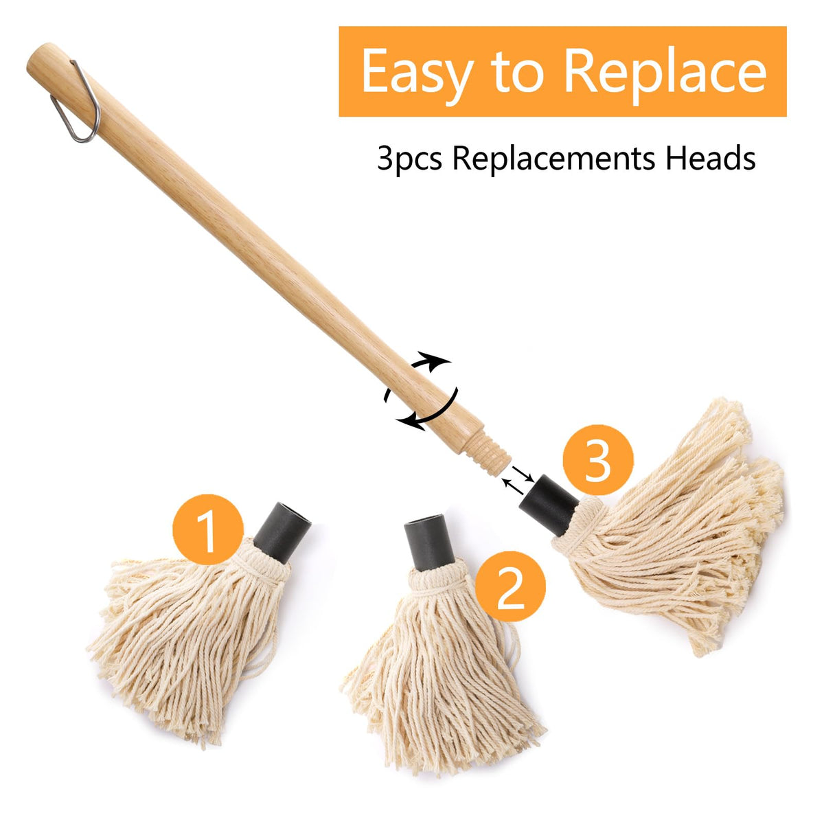 Eorbow Cast Iron Sauce Pot and BBQ Mop Brush Set for Grilling, 4 Pcs Barbecue Accessories Include Basting Melting Saucepan, Wooden Sauce Mop with 2 Replacements for Meat Smoker, Grill, Stove