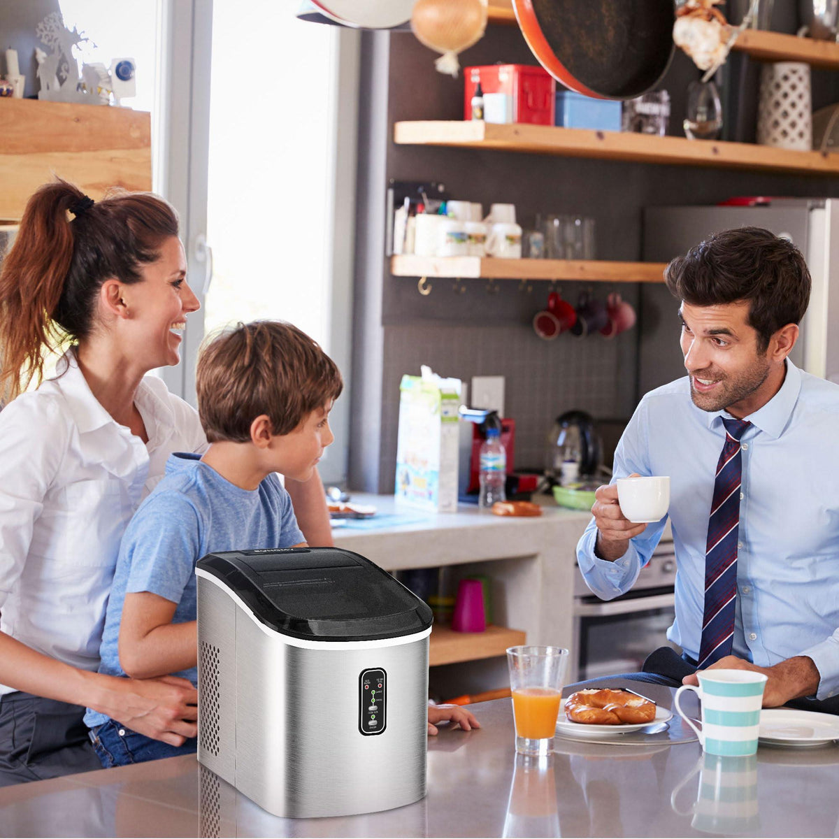EUHOMY Ice Maker Countertop Machine - 26 lbs in 24 Hours, 9 Cubes Ready in 8 Mins, Electric ice maker and Compact potable ice maker with Ice Scoop and Basket. Perfect for Home/Kitchen/Office.(Sliver)