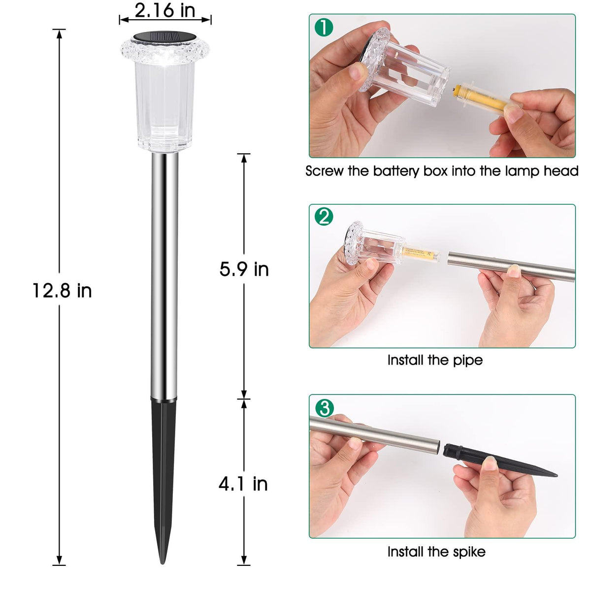 Eyrosa Solar Outdoor Lights, 10 Pack Waterproof Stainless Steel Solar Stake Lights for Pathway Garden Yard Path Walkway Driveway Lawn Decor - Cool White