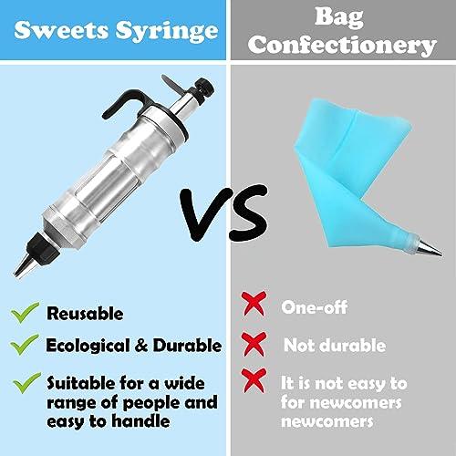 FANTEXY Dessert Decorating Syringe Set, Icing Piping Kit Stainless Steels Cake Decorating Tools 6 Piping Icing Nozzles Cupcake Decorating Kit