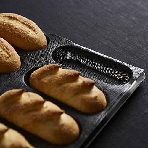 FETESUR Silicone Perforated Bread Mold for Baking, 12 Individual Oblong Baking Forms, Hot Dog Bun Mold, Silicone Molds for Making Crispy Bread Rolls, Eclairs and Milk Breads