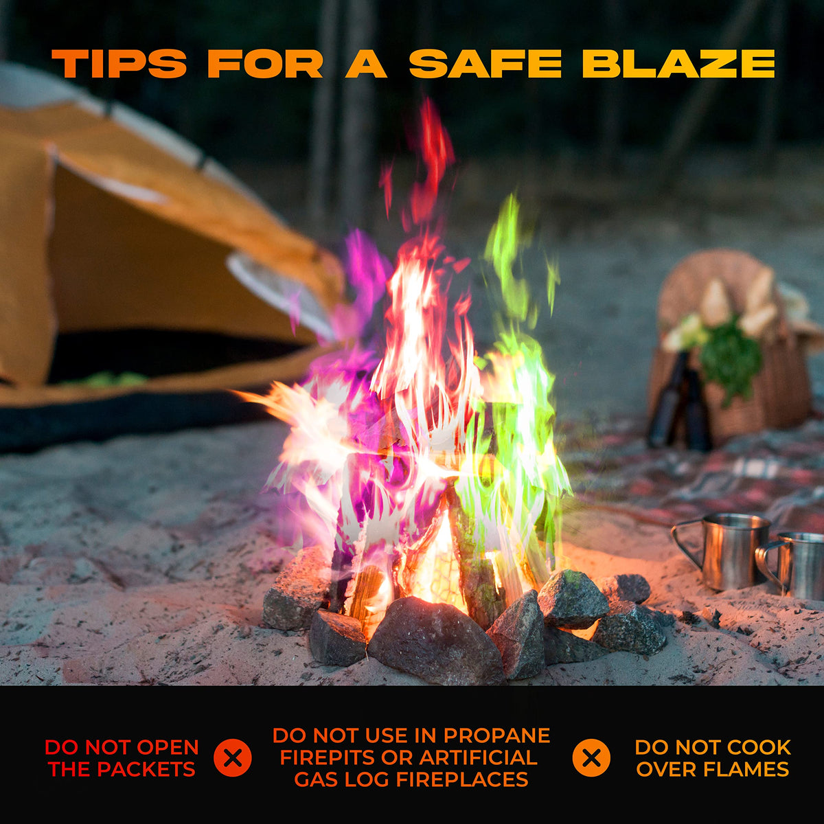 Fire Color Changing Packets Fire Pit (10 Pack) - Perfect for Any Campfire, Bonfire & Outdoor Fireplaces - Perfect Magic Cosmic Mystical Campfire Accessories - Camping Games