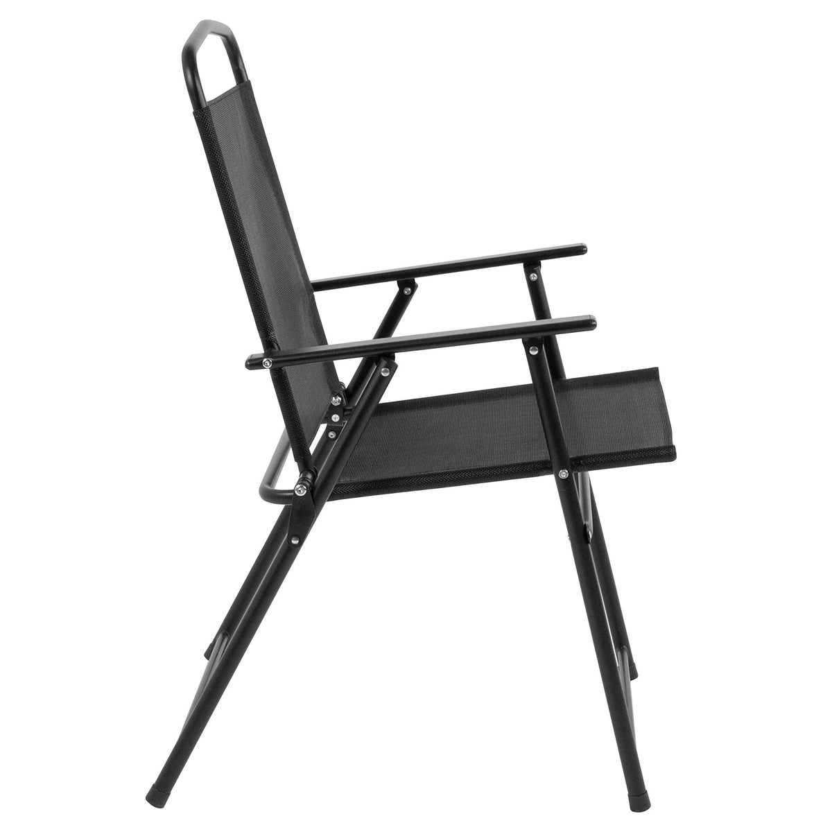 Flash Furniture Nantucket 6-Piece Patio Dining Set with Glass Table, 4 Folding Chairs, and Umbrella, Outdoor Patio Table, Chairs, and Umbrella Set, Black
