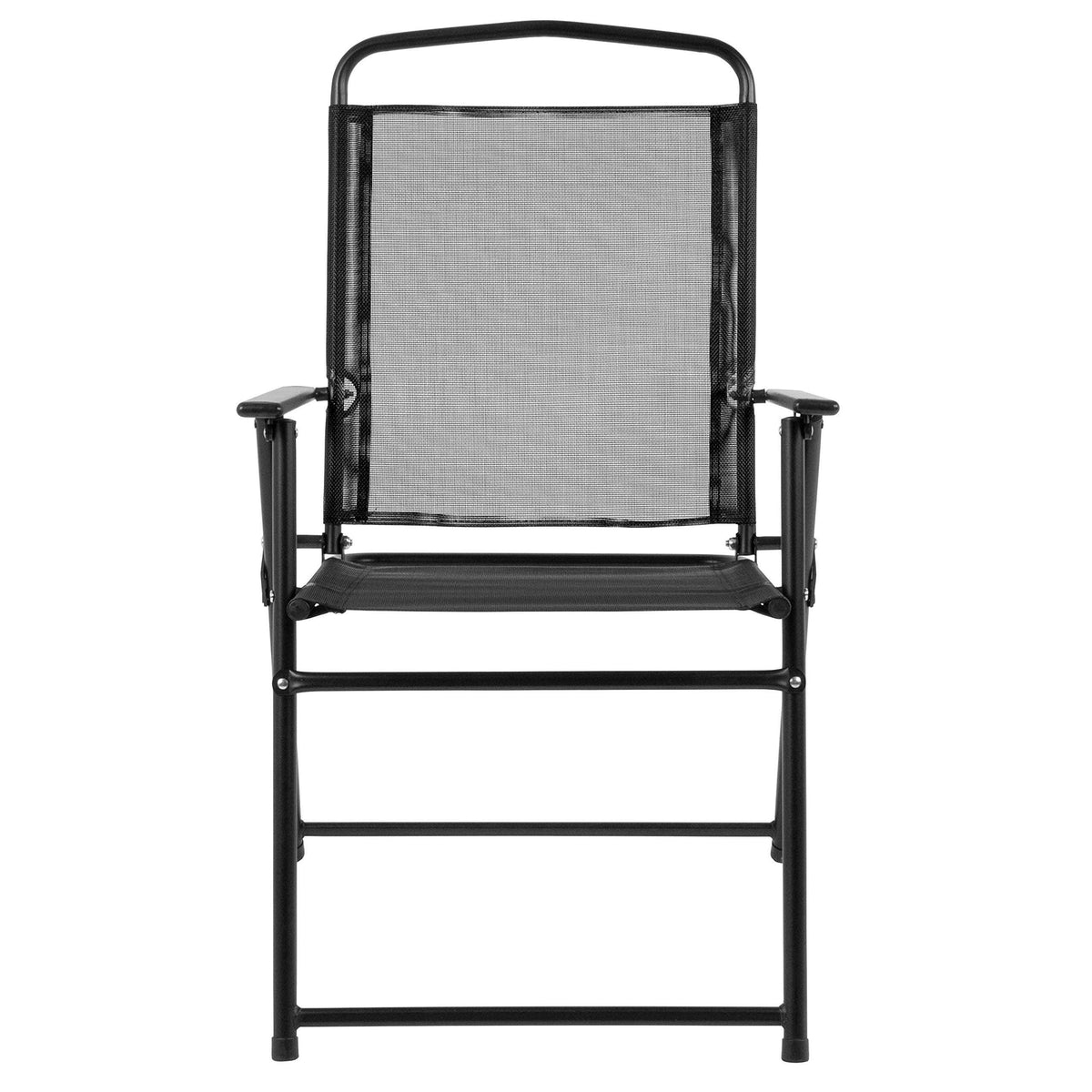 Flash Furniture Nantucket 6-Piece Patio Dining Set with Glass Table, 4 Folding Chairs, and Umbrella, Outdoor Patio Table, Chairs, and Umbrella Set, Black