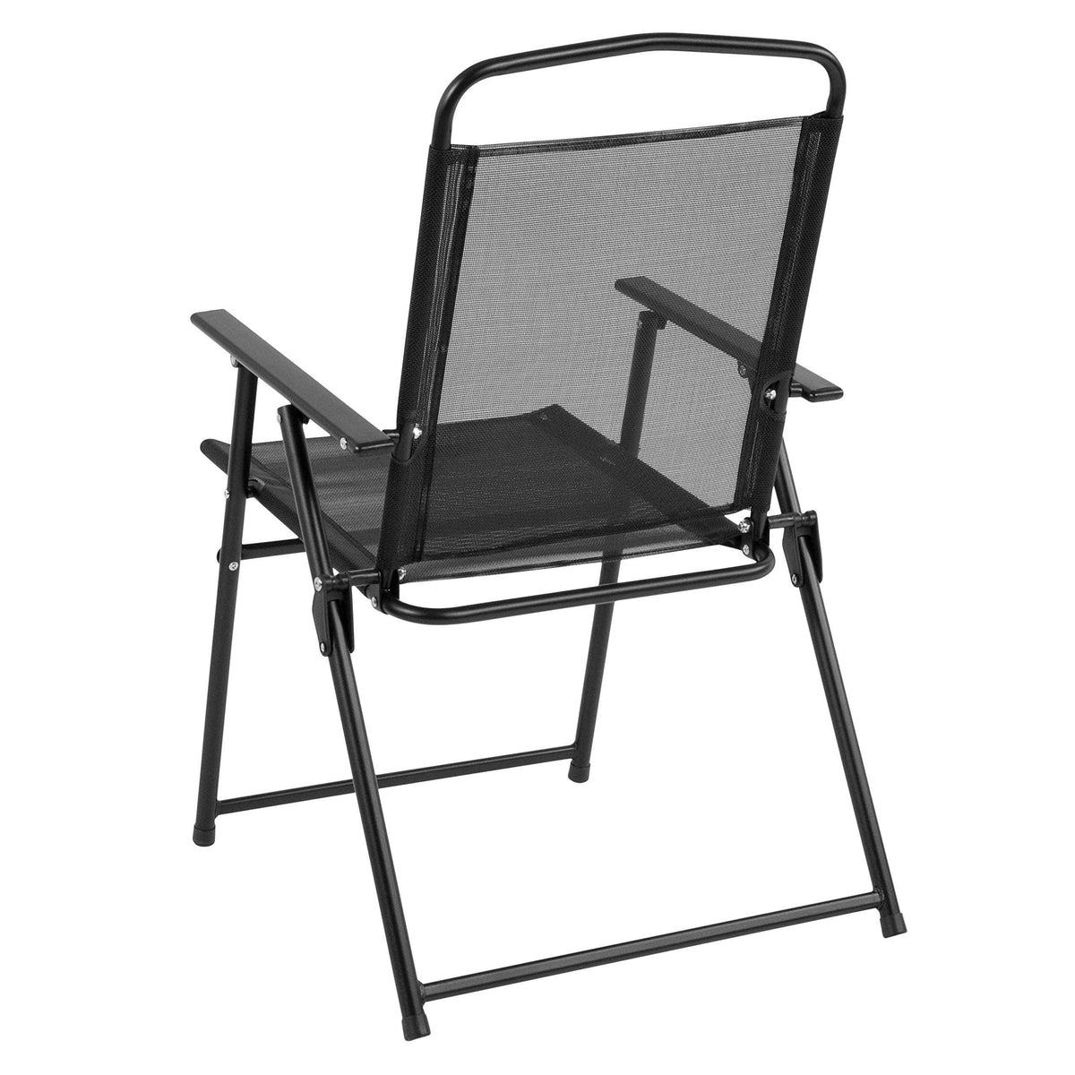 Flash Furniture Nantucket 6-Piece Patio Dining Set with Glass Table, 4 Folding Chairs, and Umbrella, Outdoor Patio Table, Chairs, and Umbrella Set, Black