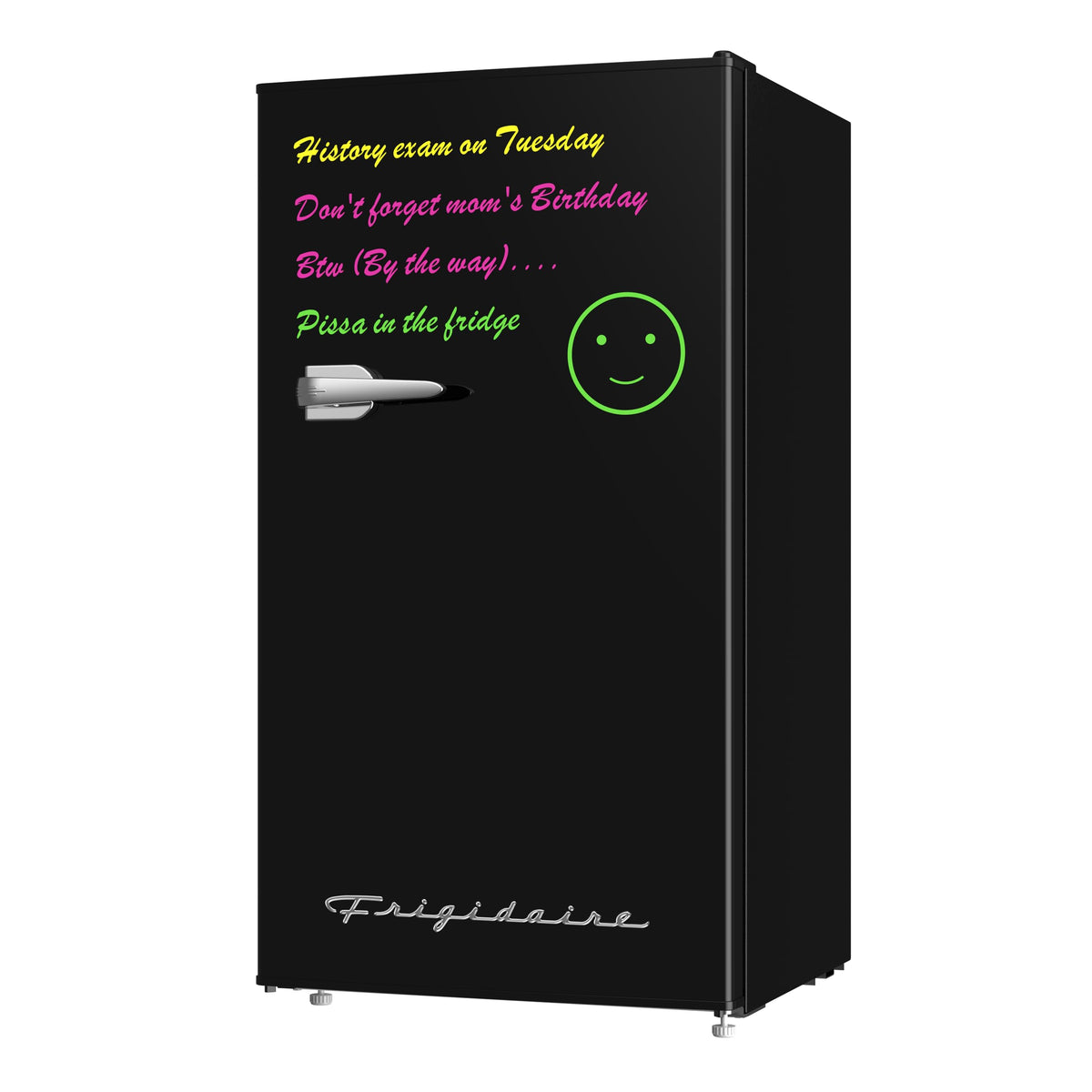 Frigidaire EFR331 Single Door Compact Refrigerator - Adjustable Thermostat Control - Reversible Doors - Front Blackboard, Write and Erase - Ideal for Dorm, Office, RV, Room - Black, 3.2 Cubic Feet