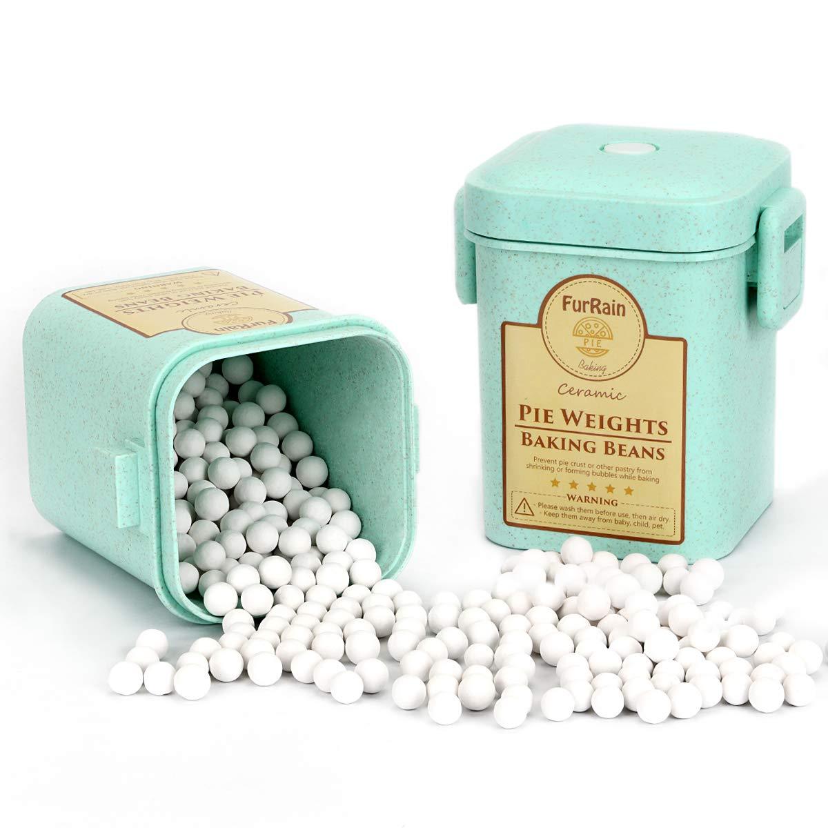 FurRain Ceramic Pie Weights Reusable 10mm Baking Beans Pie Crust Weights Natural Ceramic Stoneware with Wheat Straw Container