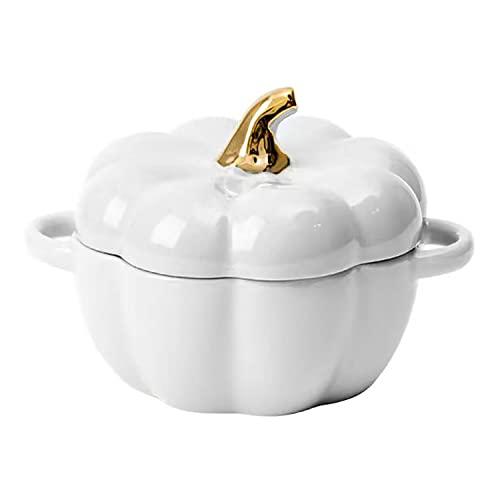 FYUEROPA Pumpkin Bowl Set with Lid and Handle, 14 Oz Ceramic Ramekins for Baking, Casserole Dish Individual Severing Pot, Stoneware, Oven Safe (White)