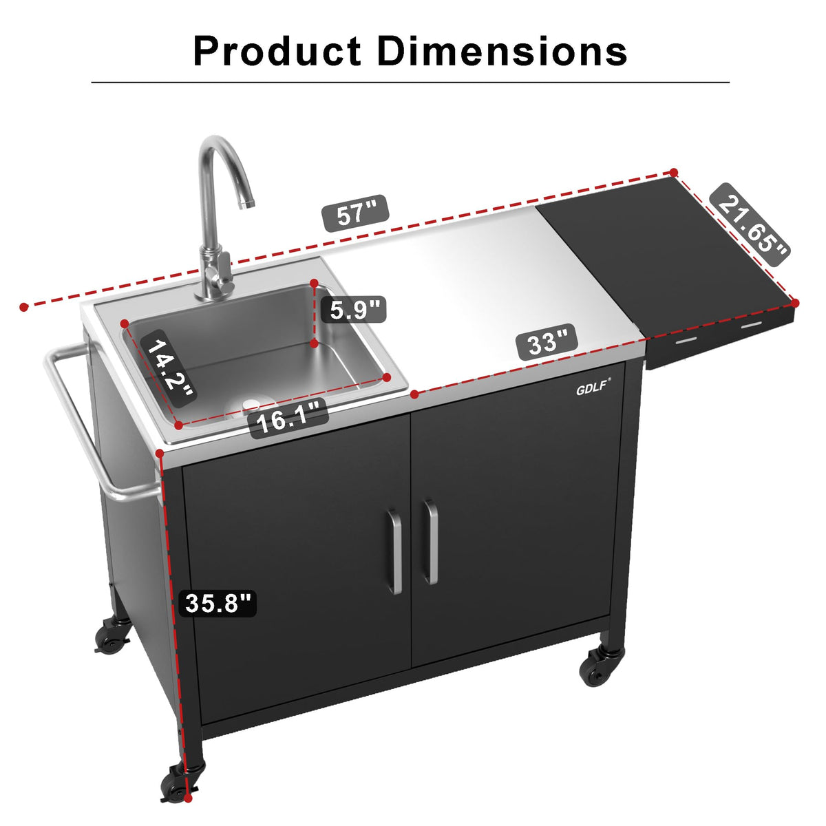 GDLF Outdoor Grill Table with Sink,Metal Grill Cart, Outdoor Kitchen Island with Stainless Steel Sink,L57*W21.65