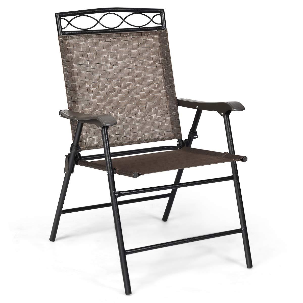 Giantex Set of 4 Patio Folding dining chairs for Camping, Beach, Backyard, Deck Portable w/Armrest and Metal Frame, 4-Pack (Brown)