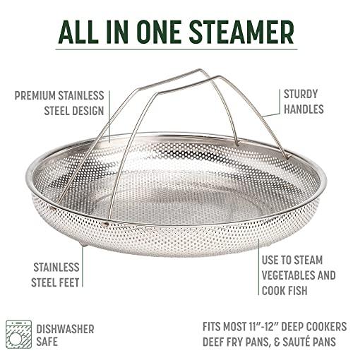 Goodful All-In-One Pan Steamer Basket, Premium Stainless Steel Construction, Dishwasher Safe, Perfect for Steaming Vegetables, Full Handle for Easy Use