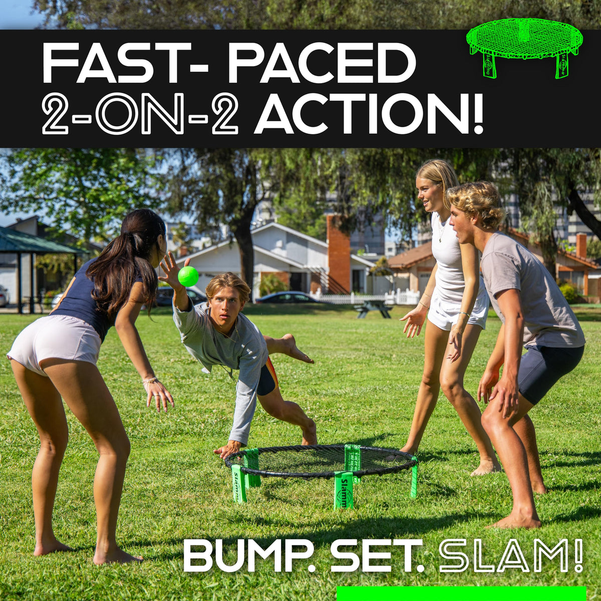 GoSports Slammo Game Set (Includes 3 Balls, Carrying Case and Rules) - Outdoor Lawn, Beach & Tailgating Roundnet Game for Kids, Teens & Adults