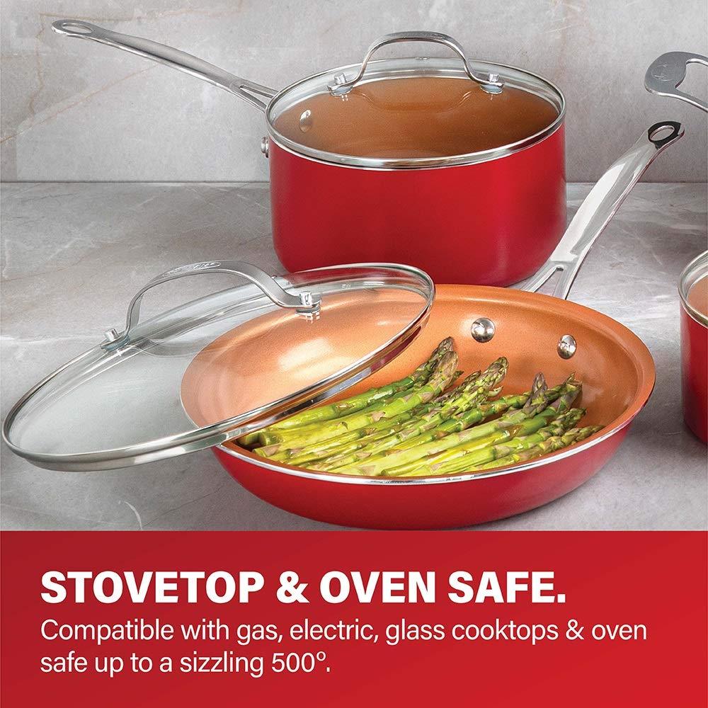 Gotham Steel 20 Pc Pots and Pans Set Nonstick Cookware + Bakeware Set, Complete Ceramic for Kitchen, Non Stick with Lids, Dishwasher / Oven Safe, Toxic - Red