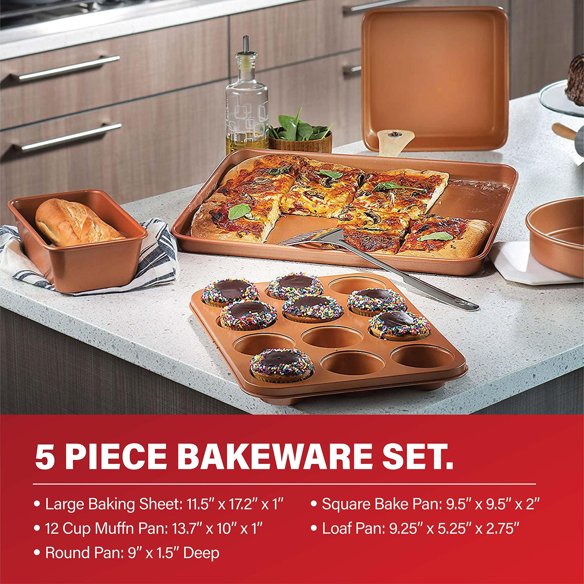 Gotham Steel 20 Pc Pots and Pans Set Nonstick Cookware + Bakeware Set, Complete Ceramic for Kitchen, Non Stick with Lids, Dishwasher / Oven Safe, Toxic - Red