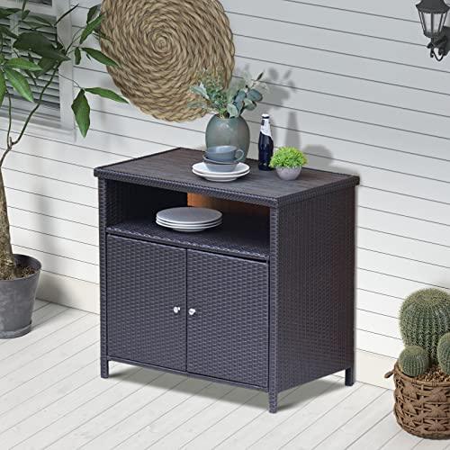 Grand patio Wicker Storage Cabinet, Indoor and Outdoor Prep Table 36" 2-Door Steel Buffet Storage Sideboard Dylan for Kitchen Outside, Brown