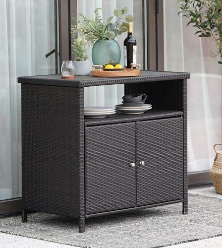 Grand patio Wicker Storage Cabinet, Indoor and Outdoor Prep Table 36" 2-Door Steel Buffet Storage Sideboard Dylan for Kitchen Outside, Brown