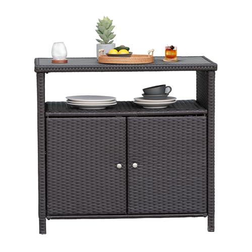 Grand patio Wicker Storage Cabinet, Indoor and Outdoor Prep Table 36" 2-Door Steel Buffet Storage Sideboard Dylan for Kitchen Outside, Brown