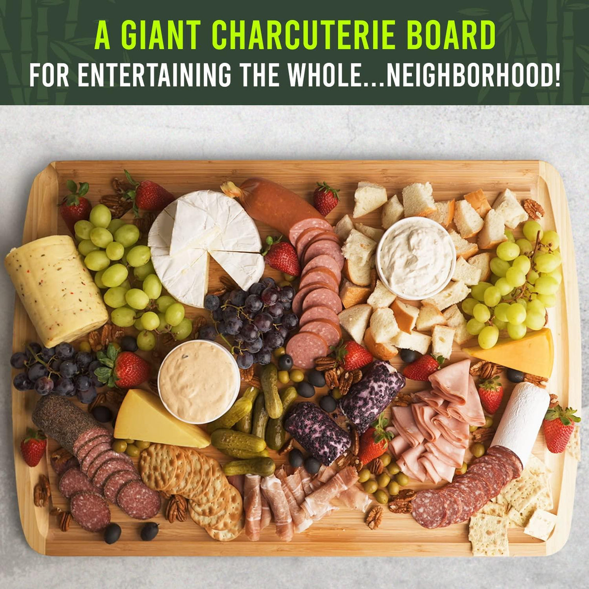 GREENER CHEF 30 Inch 3XL Extra Large Cutting Board with Lifetime Replacements - Oversized Bamboo Stove Top Cover Noodle Board - Wooden Meat Cutting Board - Turkey Carving Board - Charcuterie Board