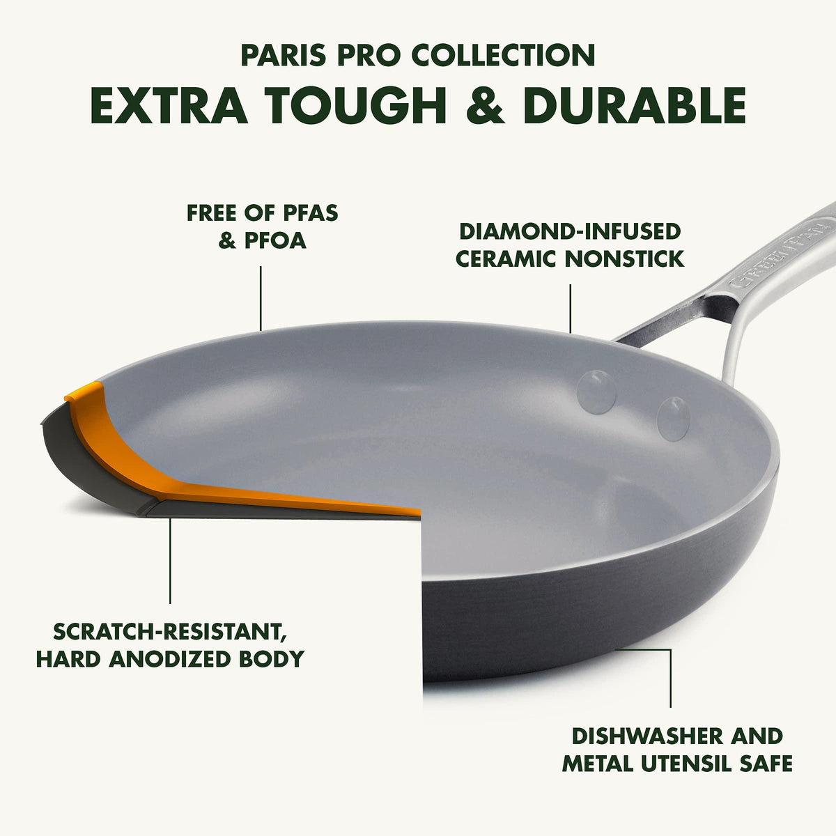 GreenPan Paris Pro Hard Anodized Healthy Ceramic Nonstick, 11" Square Grill Pan, PFAS-Free, Dishwasher Safe, Grey