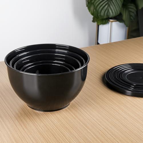 Greentainer 5-Piece Plastic Mixing Bowl Set with Lids for Kitchen, Nesting Storage Bowls for Baking, Prepping,Cooking and Serving Food, Dishwasher, Microwave Safe,Great for Mixing & Serving (Black)