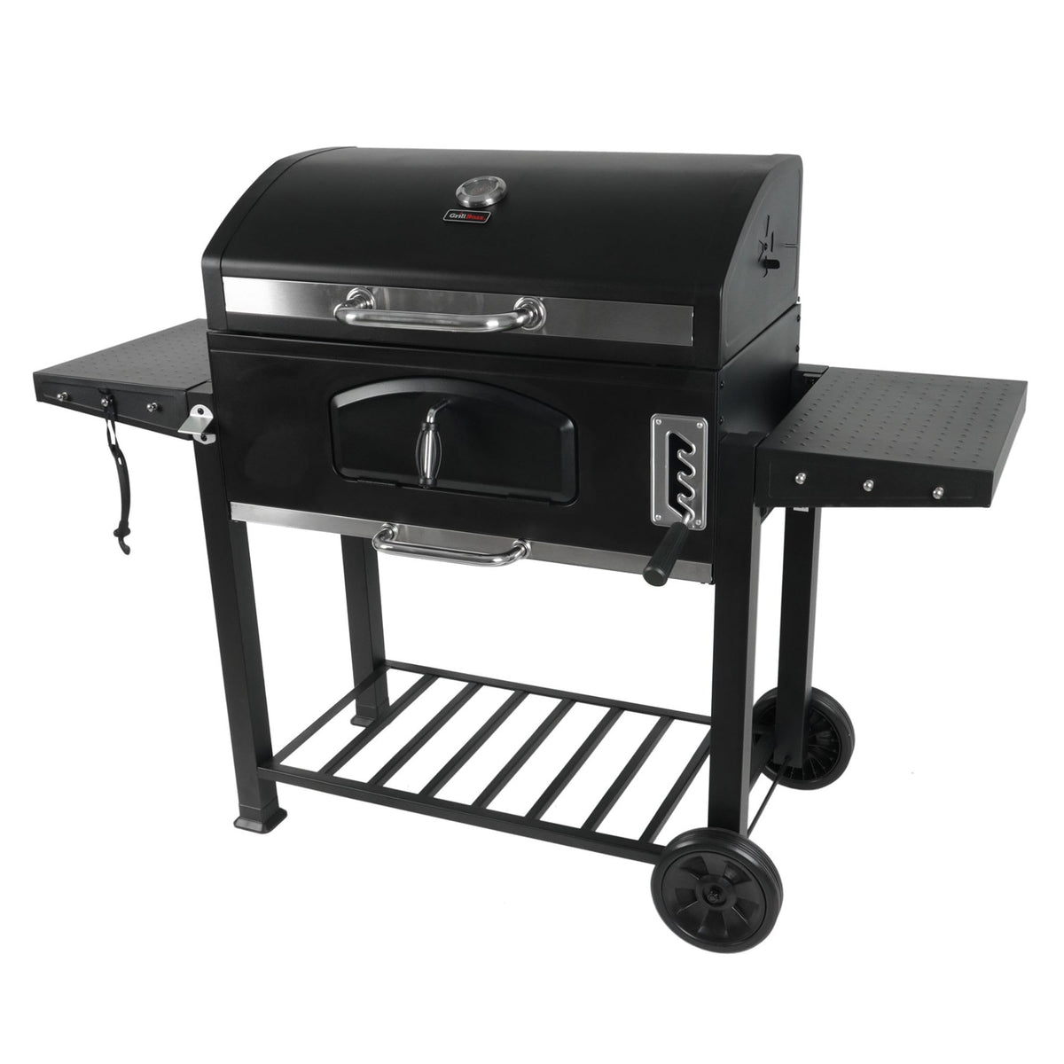 Grill Boss 32 Inch Charcoal BBQ Grill with Side Shelves, Built-In Thermometer, Black