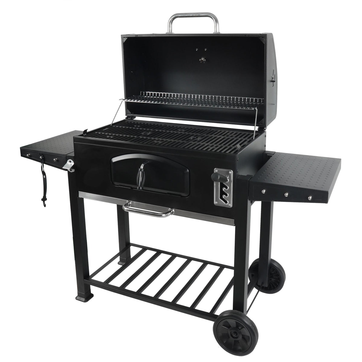 Grill Boss 32 Inch Charcoal BBQ Grill with Side Shelves, Built-In Thermometer, Black