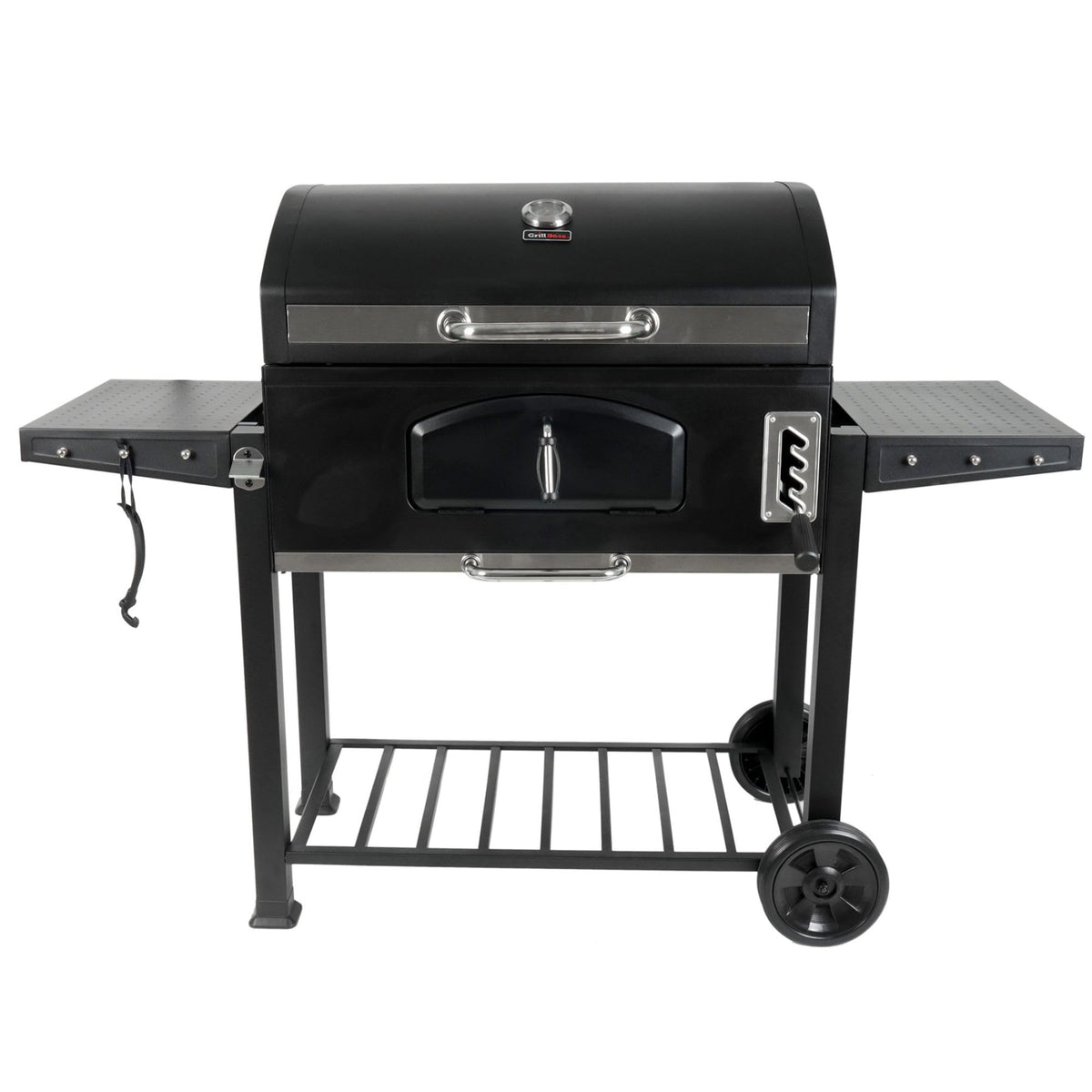 Grill Boss 32 Inch Charcoal BBQ Grill with Side Shelves, Built-In Thermometer, Black