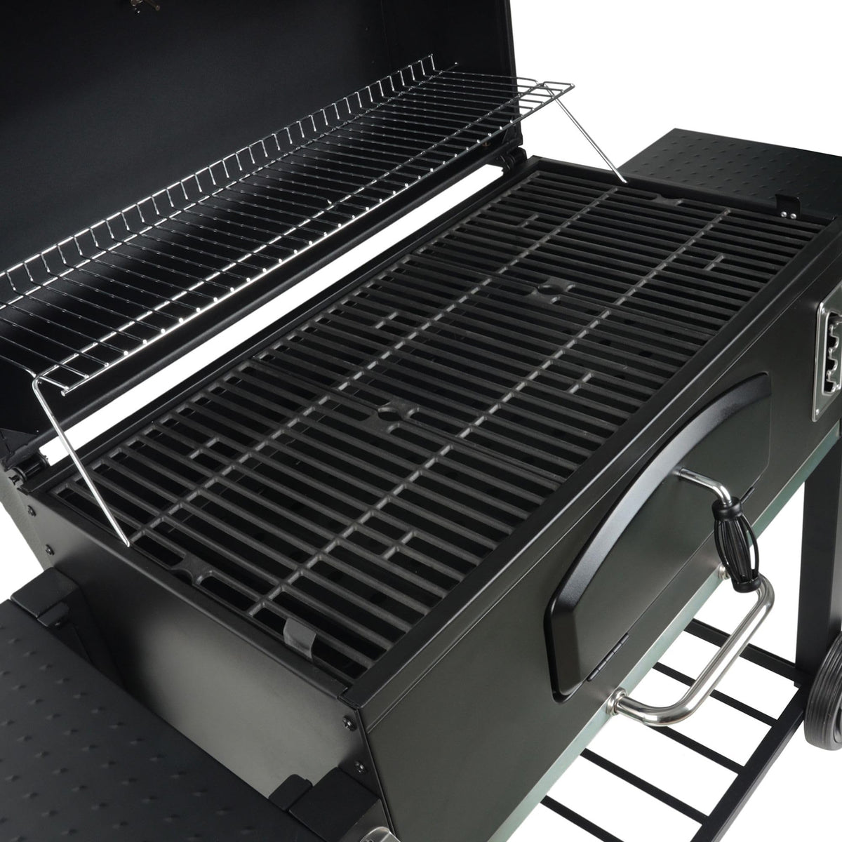 Grill Boss 32 Inch Charcoal BBQ Grill with Side Shelves, Built-In Thermometer, Black