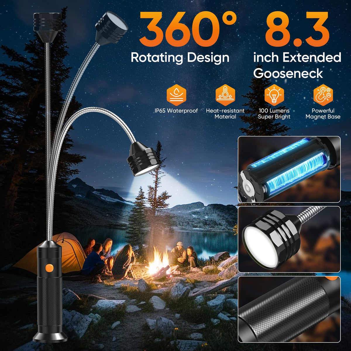 Grill Light BBQ Grilling Accessories: 2025 Unique Dad Gifts for Fathers Day from Wife Daughter - Cool Gifts for Men Husband Grandpa - Outdoor Bright Magnetic LED Light Smoker Accessories Tools 2 Pack