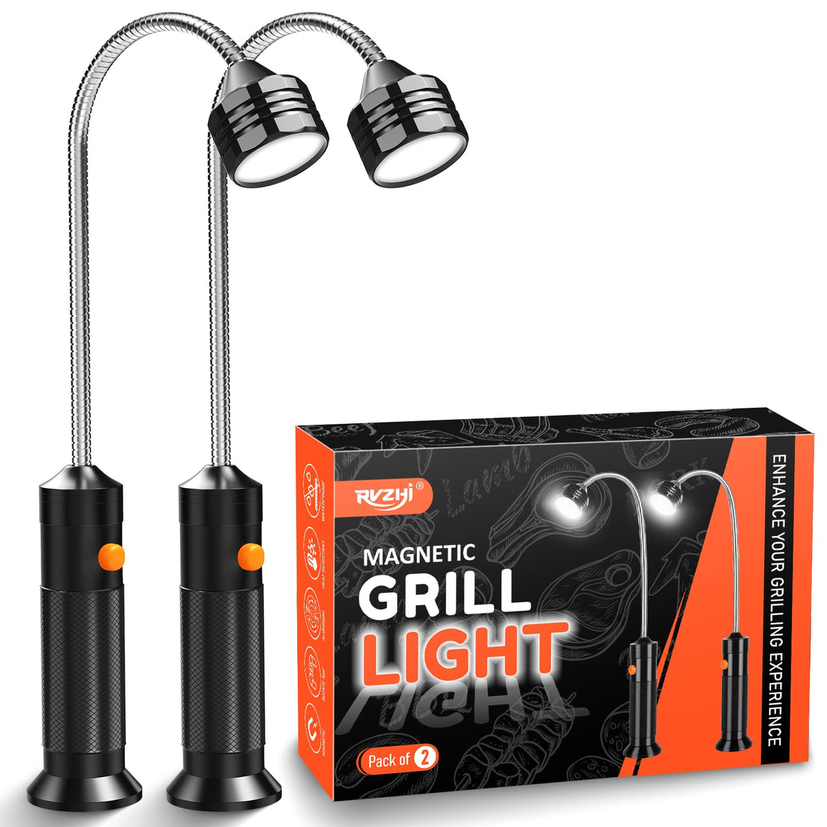 Grill Light BBQ Grilling Accessories: 2025 Unique Dad Gifts for Fathers Day from Wife Daughter - Cool Gifts for Men Husband Grandpa - Outdoor Bright Magnetic LED Light Smoker Accessories Tools 2 Pack
