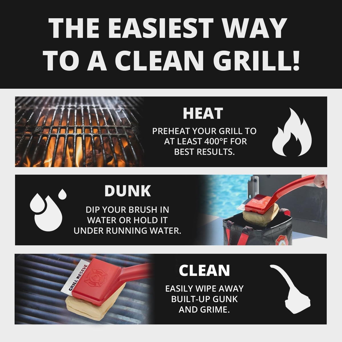 Grill Rescue BBQ Replaceable Scraper Cleaning Head, Bristle Free - Durable and Unique Grill Tools for Cast Iron or Stainless-Steel Grates, Barbecue Cleaner (Scraper Brush)