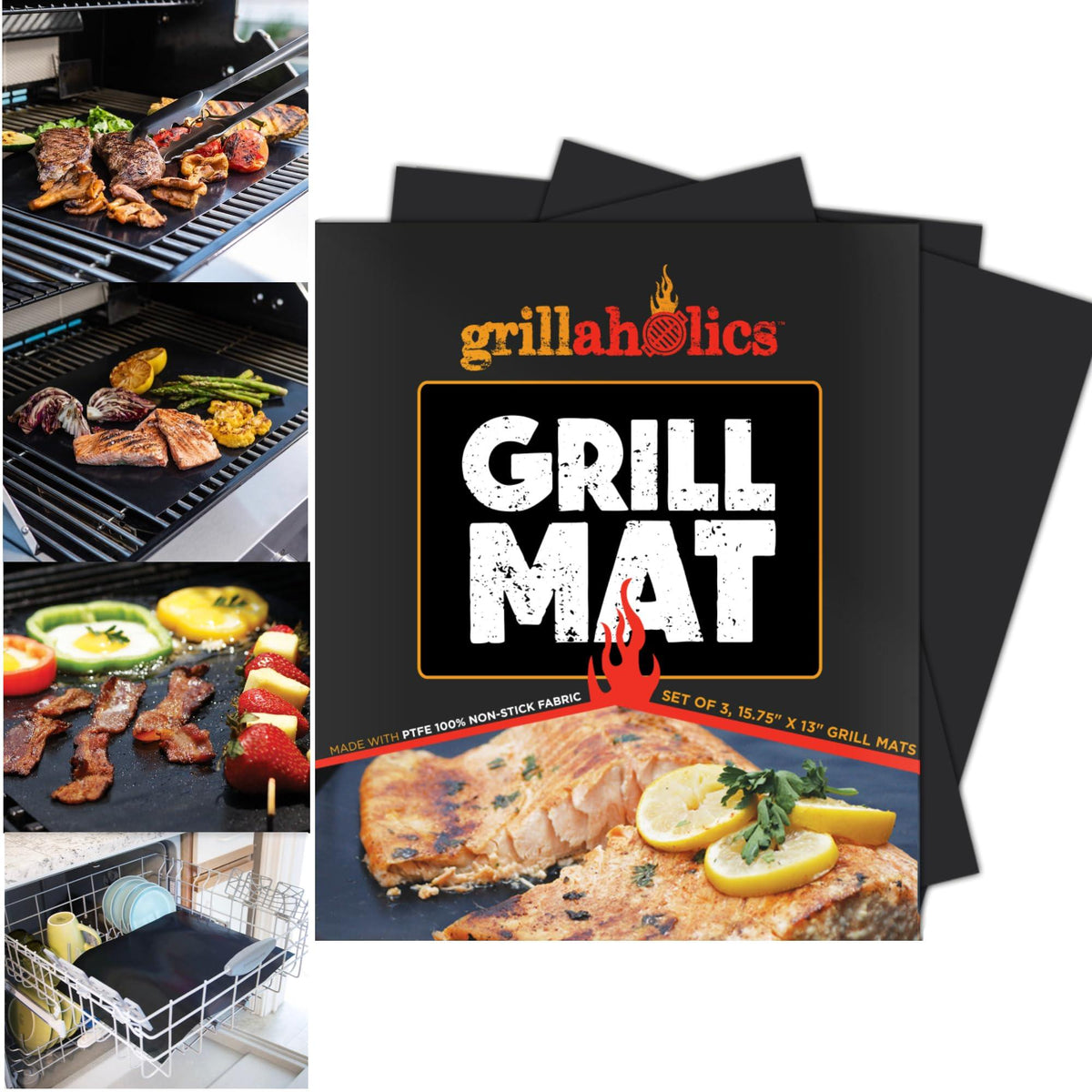 Grillaholics Heavy Duty Grill Mats - Set of 2 BBQ Mats Built to Last - Make Grilling Easier & Keep Grates Looking New - The Perfect Grilling Gift