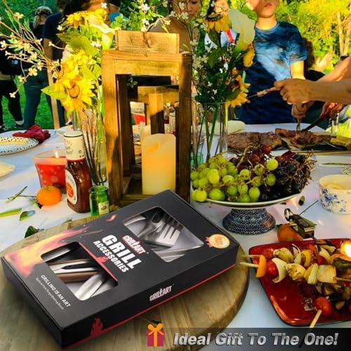 GRILLART BBQ Tools Grill Tools Set - 18Inch Grilling Tools BBQ Set - Grill Accessories w/BBQ Tongs, Spatula, Fork, Brush - Stainless Grill Kit Grilling Set - Gift Ideas BBQ Accessories, Gifts for Men