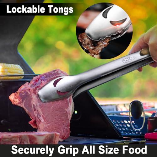GRILLART BBQ Tools Grill Tools Set - 18Inch Grilling Tools BBQ Set - Grill Accessories w/BBQ Tongs, Spatula, Fork, Brush - Stainless Grill Kit Grilling Set - Gift Ideas BBQ Accessories, Gifts for Men